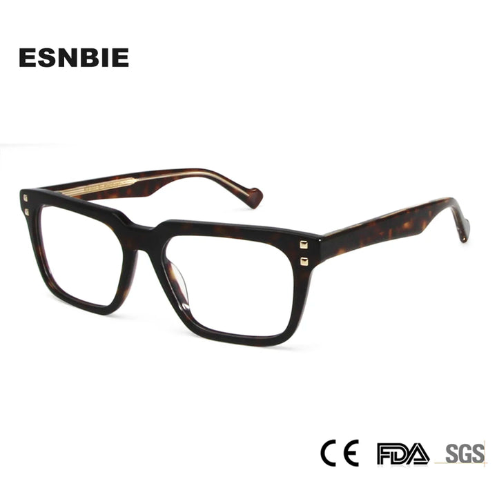 Esnbie Unisex Full Rim Rectangle Thick Acetate Eyeglasses 62223 Full Rim Esnbie   