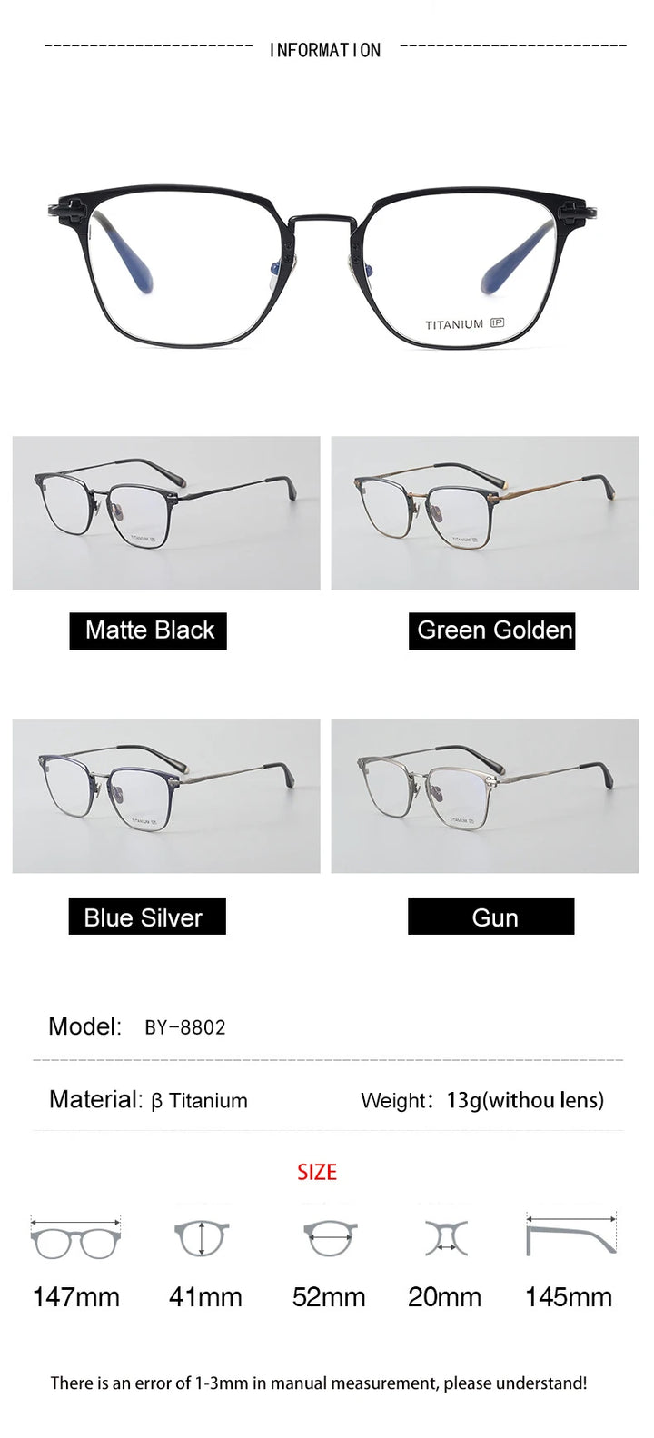 Aimee Unisex Full Rim Square Titanium Acetate Eyeglasses 2582 Full Rim Aimee   