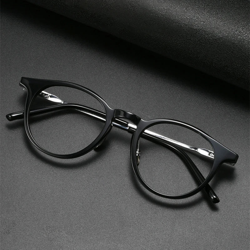 Black Mask Unisex Full Rim Round Titanium Acetate Eyeglasses 368111