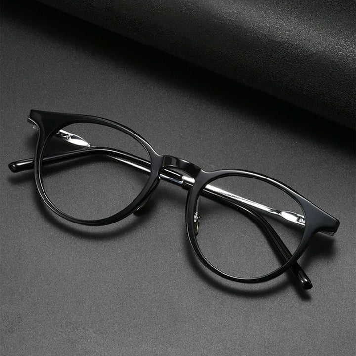 Black Mask Unisex Full Rim Round Titanium Acetate Eyeglasses 368111