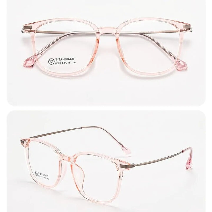 Yimaruili Unisex Full Rim Square  Tr 90 Titanium Eyeglasses 6830 Full Rim Yimaruili Eyeglasses Transparent Pink  