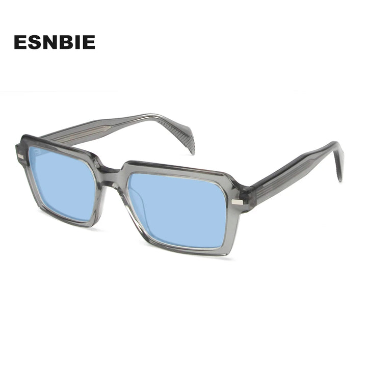 Esnbie Unisex Full Rim Polygon Rectangular Acetate Sunglasses 242031