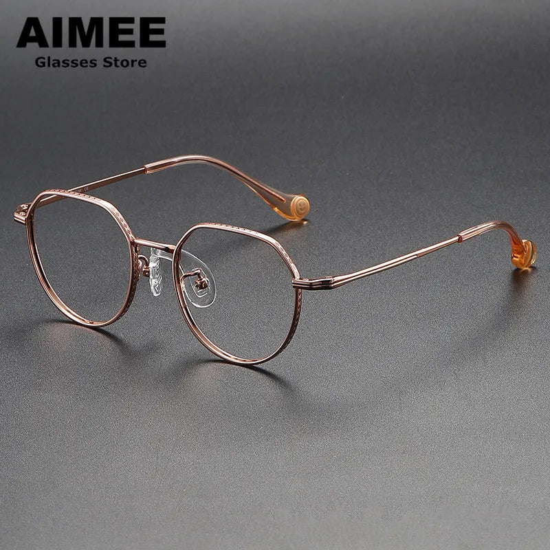 Aimee Unisex Youth's Full Rim Flat Top Round Titanium Eyeglasses 80952 Full Rim Aimee Rose-Golden  