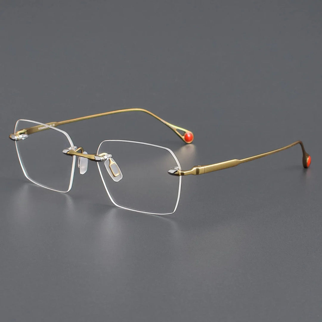 Aror Unisex Rimless Polygon Square Titanium Eyeglasses 49307 Rimless Aror Gold