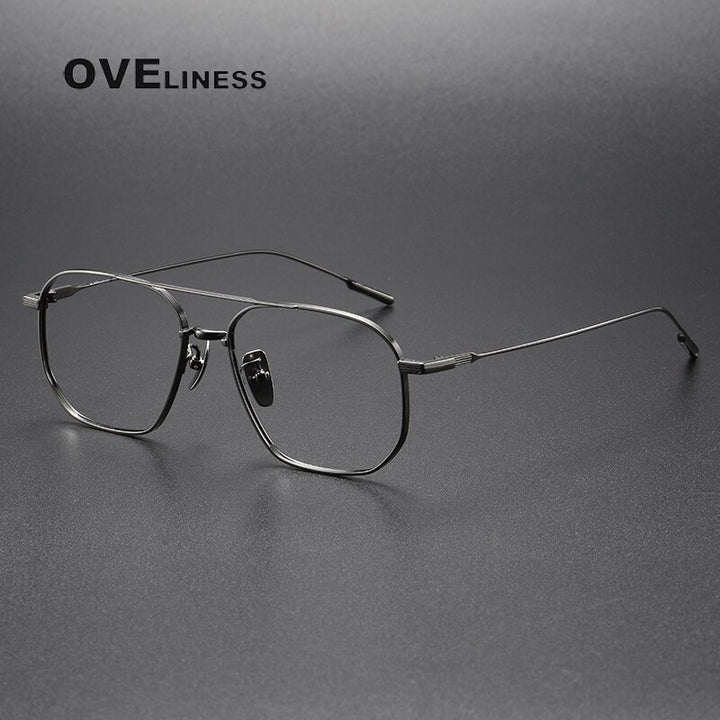 Oveliness Unisex Full Rim Square Double Bridge Titanium Eyeglasses 531745 Full Rim Oveliness gun  