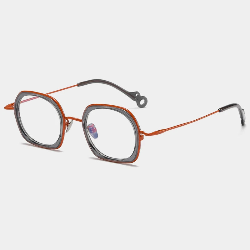 Gatenac Unisex Full Rim Square Acetate Titanium Eyeglasses Gxyj1159 Full Rim Gatenac Gray Orange  