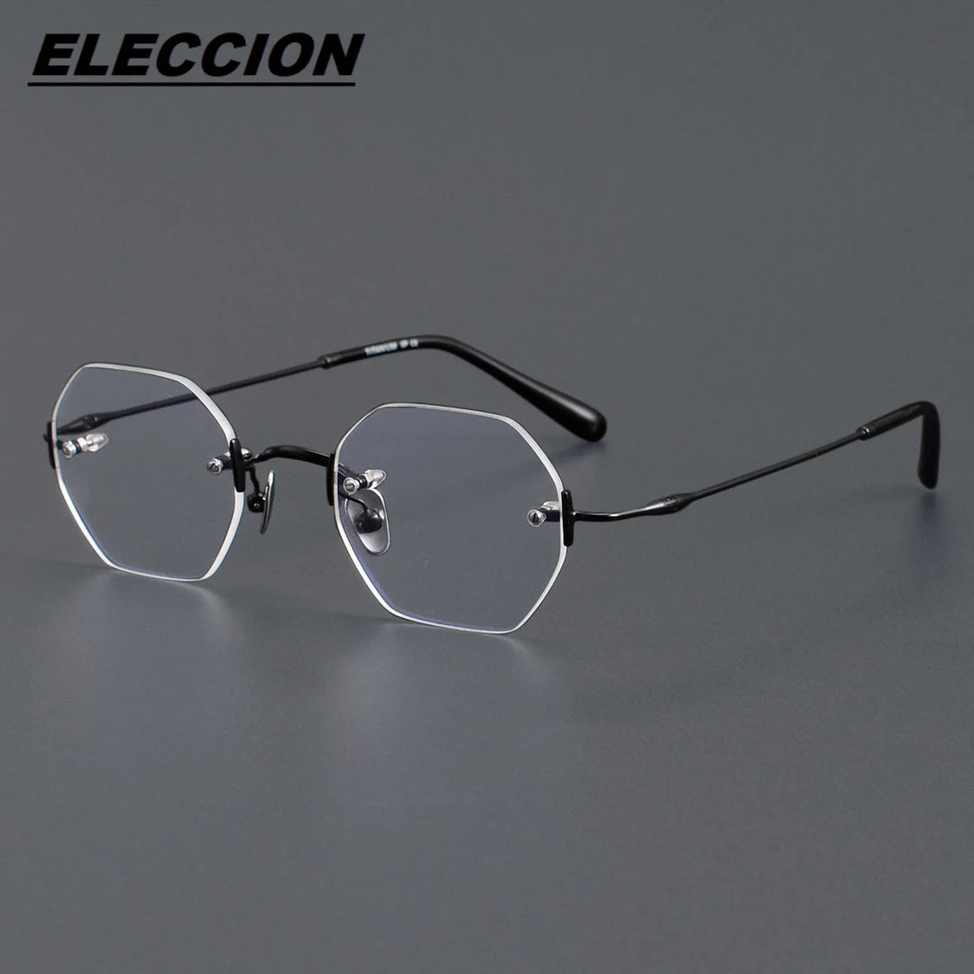 Eleccion Women's Rimless Flat Top Polygon Titanium Eyeglasses 26009 Rimless Eleccion Black CHINA