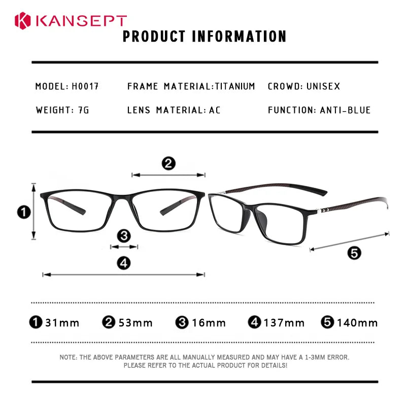 Kansept Women's Full Rim Square Tr 90 Carbon Fiber Reading Glasses 230017