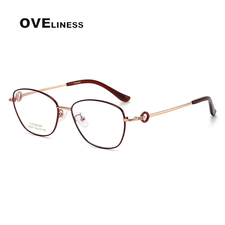 Oveliness Women's Full Rim Square Cat Eye Titanium Eyeglasses 196007 Full Rim Oveliness red gold  