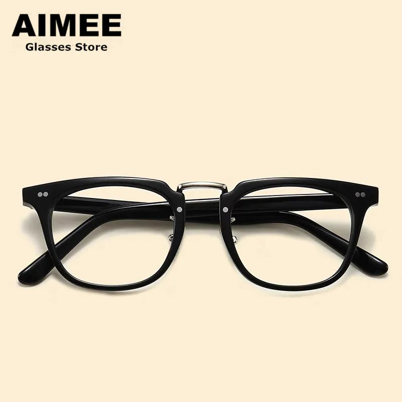 Aimee Unisex Full Rim Square Acetate Titanium Eyeglasses 8001 Full Rim Aimee   