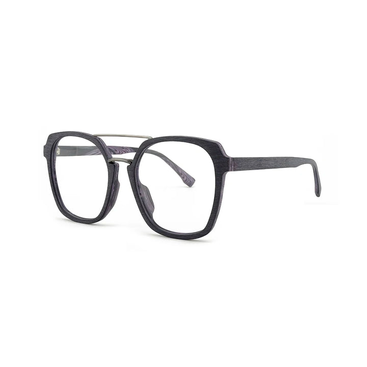 Hdcrafter Unisex Full Rim Square Double Bridge Wood Titanium Eyeglasses 86107