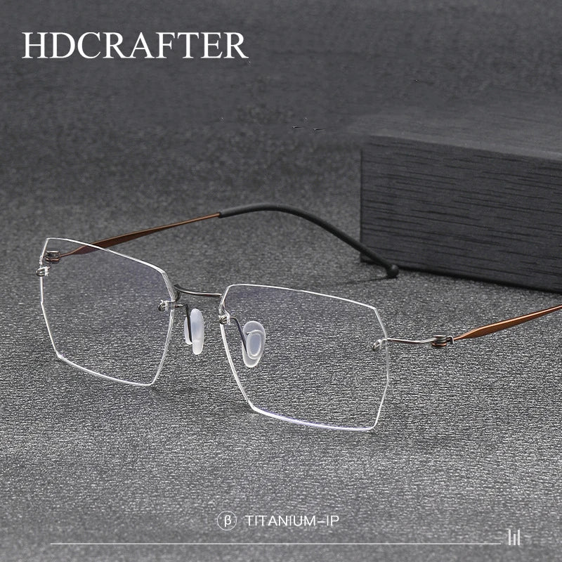 Hdcrafter Unisex Rimless Square Screwless Titanium Eyeglasses 5937 Rimless Hdcrafter Eyeglasses   