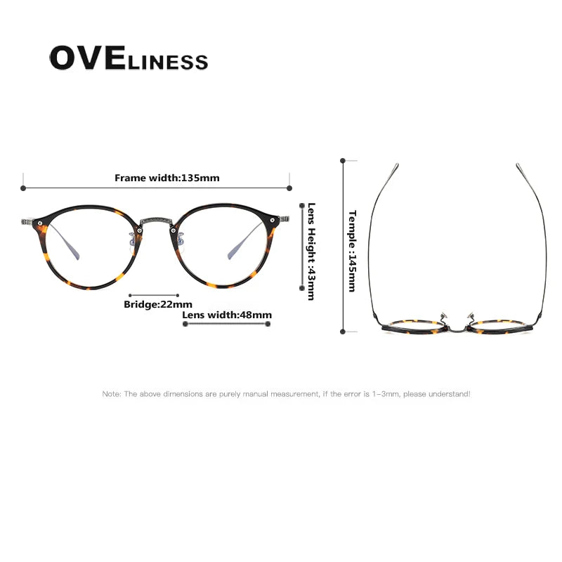 Oveliness Women's Full Rim Round Acetate Titanium Eyeglasses Full Rim Oveliness   