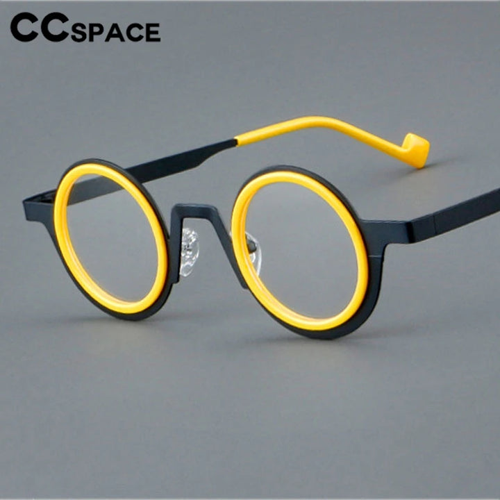 CCspace Unisex Full Rim Round Acetate Alloy Eyeglasses 300832 With Clip Ons CCSpace   