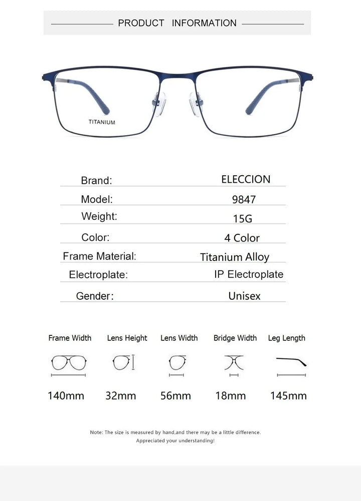 Eleccion Men's Full Rim Square Titanium Alloy Eyeglasses 9847