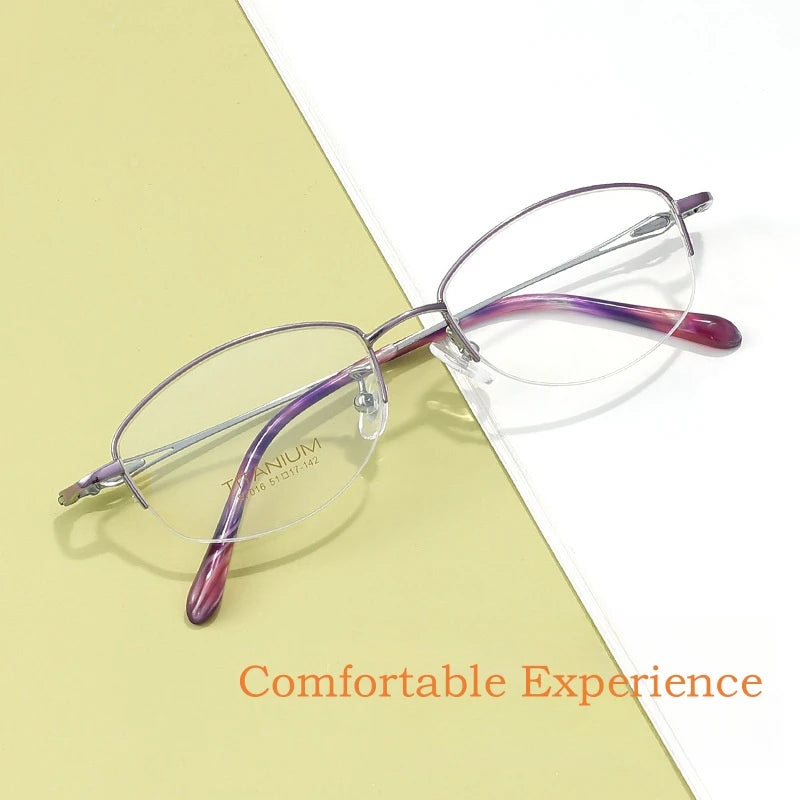 Yimaruili Women's Semi Rim Square Oval Titanium Eyeglasses Y7016 Semi Rim Yimaruili Eyeglasses   