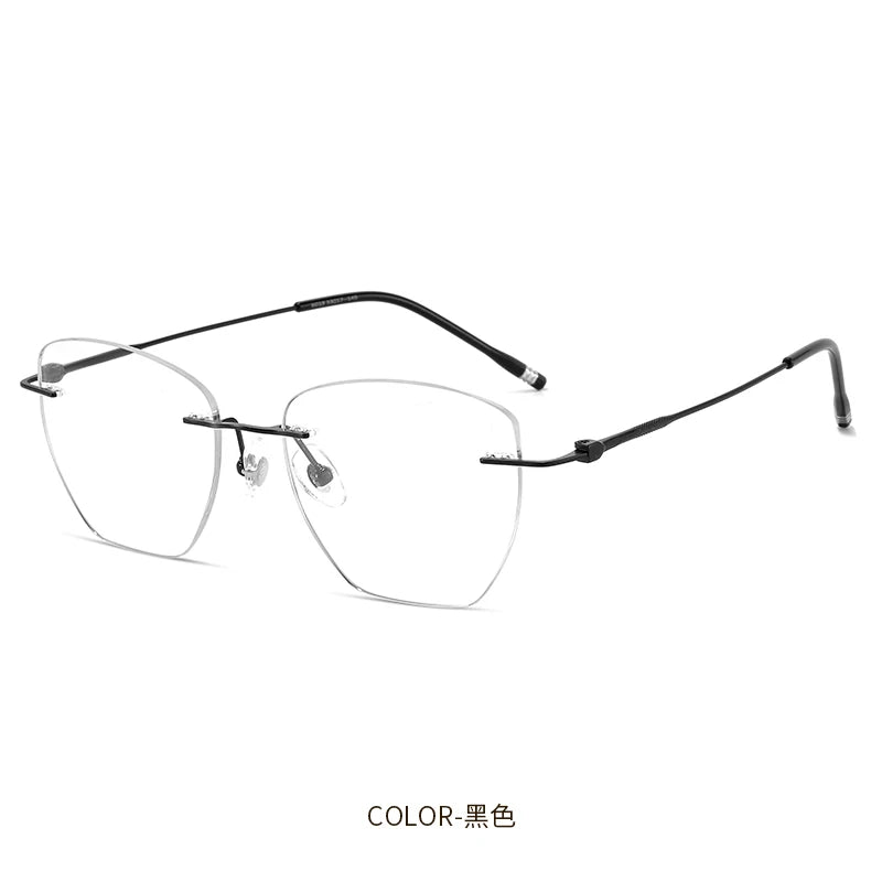 Reven Jate Women's Rimless Oval Cat Eye Titanium Eyeglasses 60194