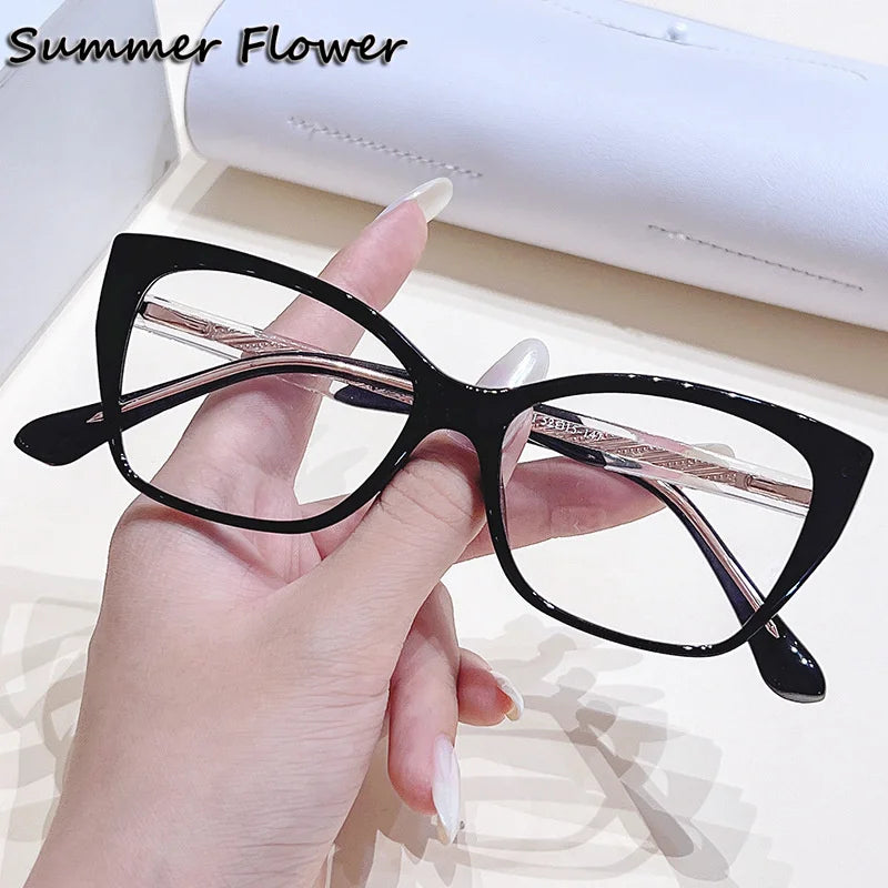 Summer Flower Women's Full Rim Square Cat Eye Tr 90 Titanium Eyeglasses 76037 Full Rim Summer Flower C1