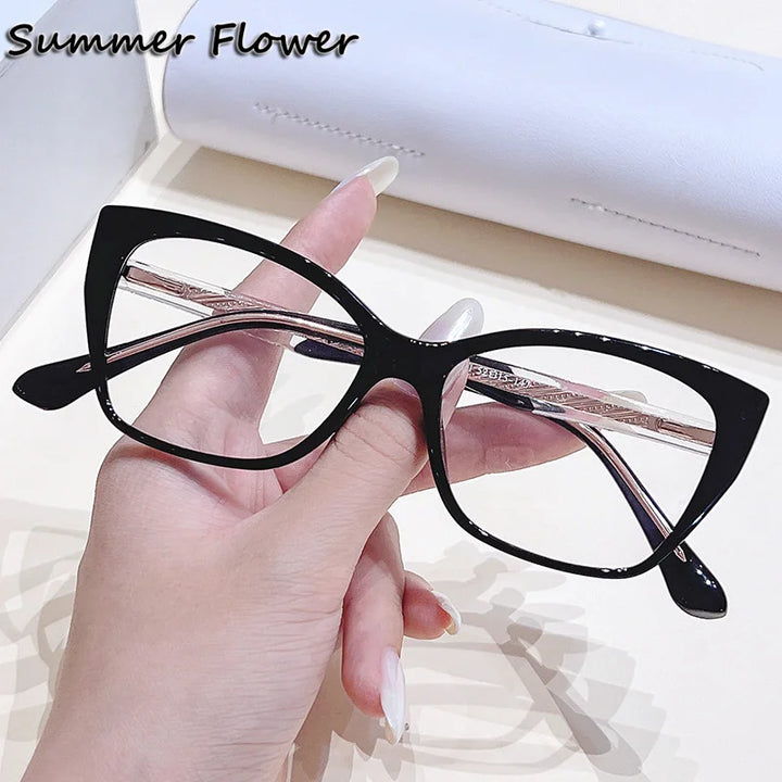 Summer Flower Women's Full Rim Square Cat Eye Tr 90 Titanium Eyeglasses 76037 Full Rim Summer Flower C1