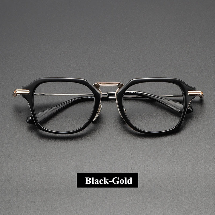 Black Mask Unisex Full Rim Big Square Titanium Acetate Eyeglasses 61413