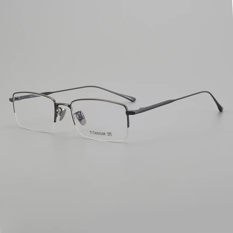Black Mask Unisex Semi Rim Square Oval Titanium Eyeglasses 195145