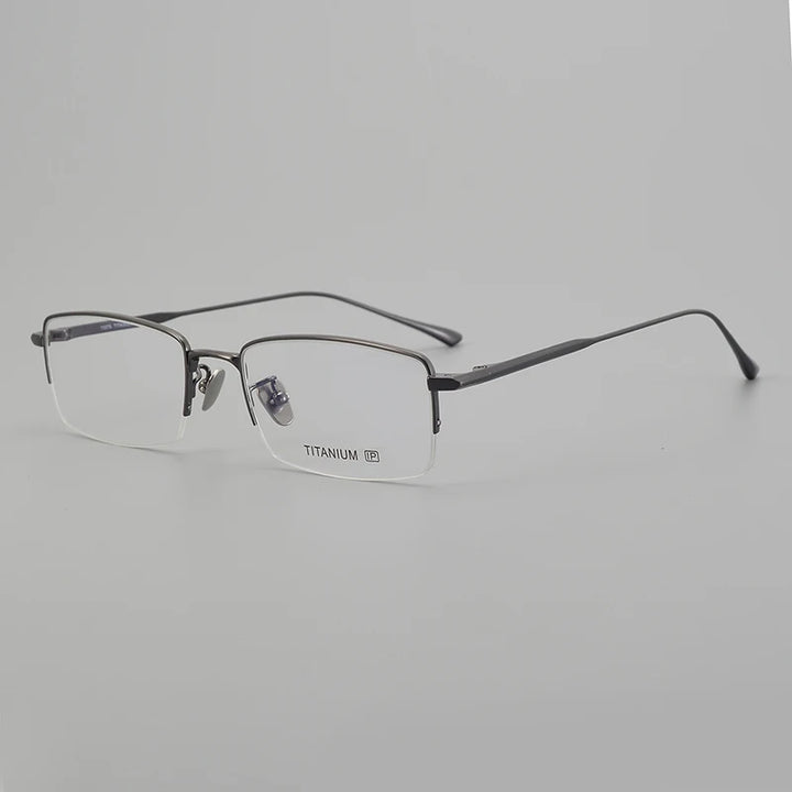 Black Mask Unisex Semi Rim Square Oval Titanium Eyeglasses 195145