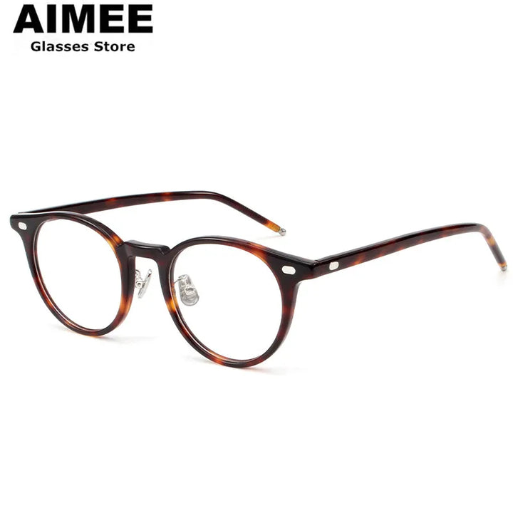 Aimee Unisex Full Rim Round Square Acetate Titanium Eyeglasses 19004