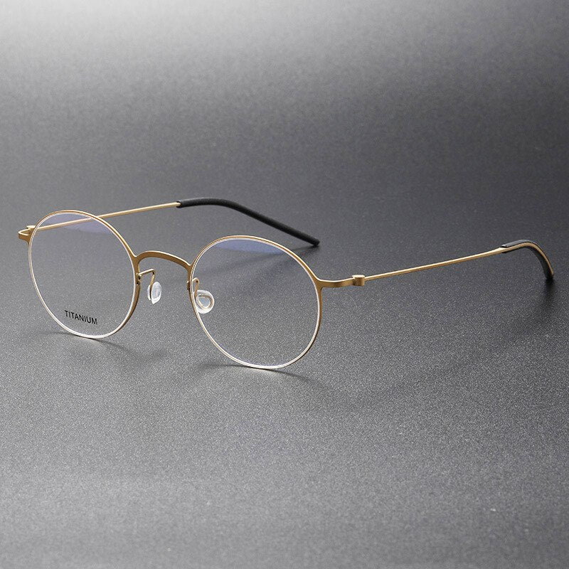 Aissuarvey Men's Full Rim Small Round Titanium Eyeglasses 494322 Full Rim Aissuarvey Eyeglasses Gold CN 