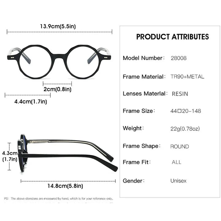 Kocolior Women's Full Rim Round Tr 90 Photochromic Reading Glasses 28008