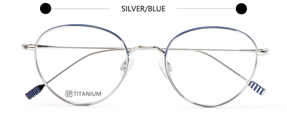 Esnbie Unisex Full Rim Round Oval Titanium Eyeglasses 22026 Full Rim Esnbie SILVER BLUE  