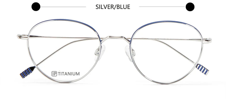 Esnbie Unisex Full Rim Round Oval Titanium Eyeglasses 22026 Full Rim Esnbie SILVER BLUE  