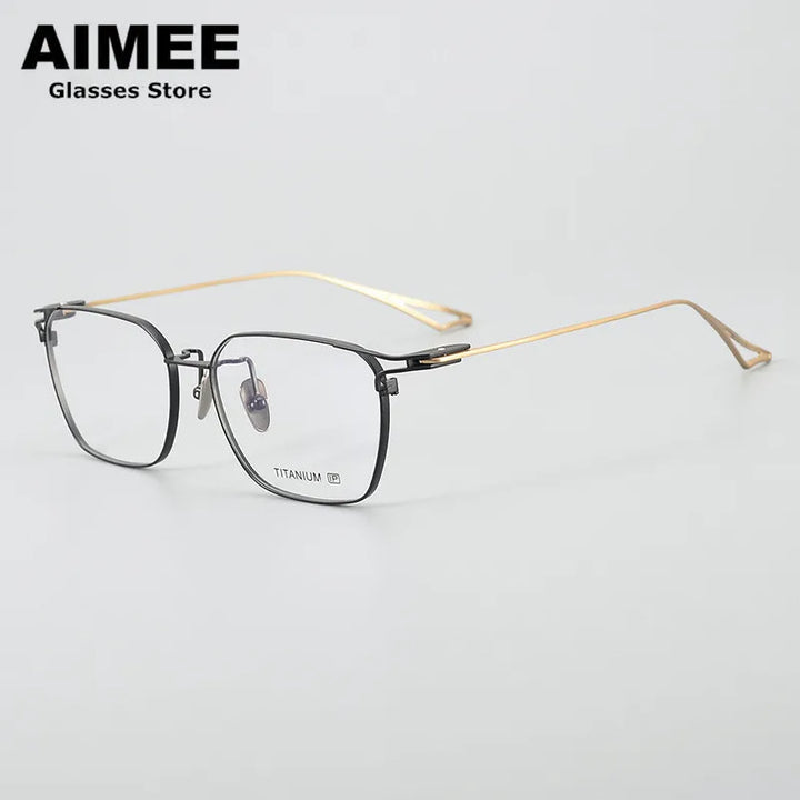 Aimee Unisex Full Rim Square Titanium Eyeglasses 5417 Full Rim Aimee Black-Golden  