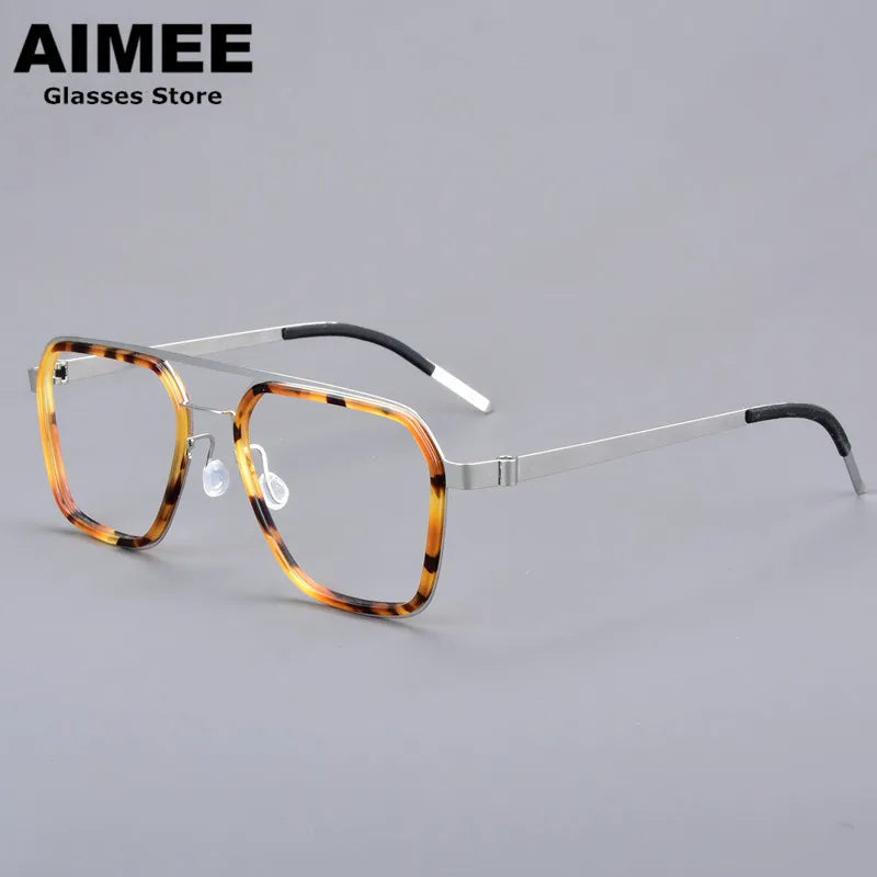 Aimee Unisex Full Rim Square Double Bridge Titanium Acetate Eyeglasses 19753