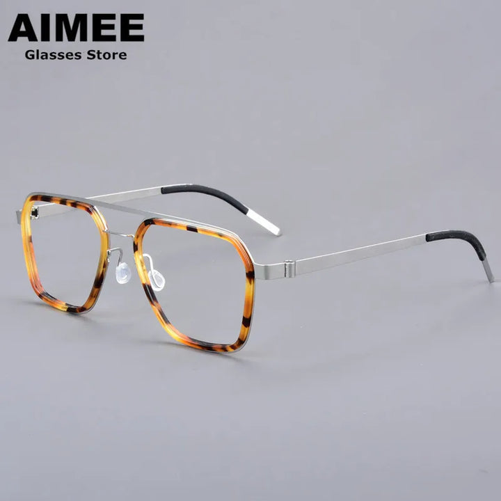 Aimee Unisex Full Rim Square Double Bridge Titanium Acetate Eyeglasses 19753