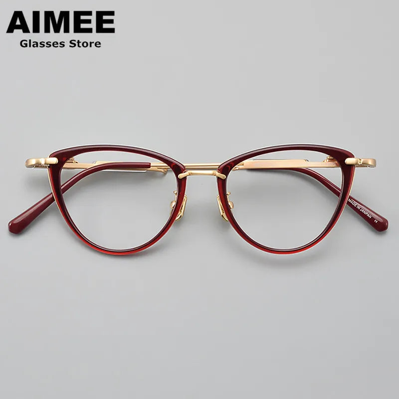 Aimee Women's Full Rim Cat Eye Titanium Acetate Eyeglasses 49142