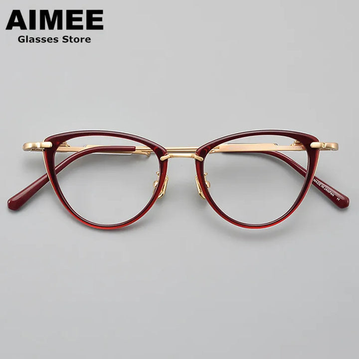 Aimee Women's Full Rim Cat Eye Titanium Acetate Eyeglasses 49142