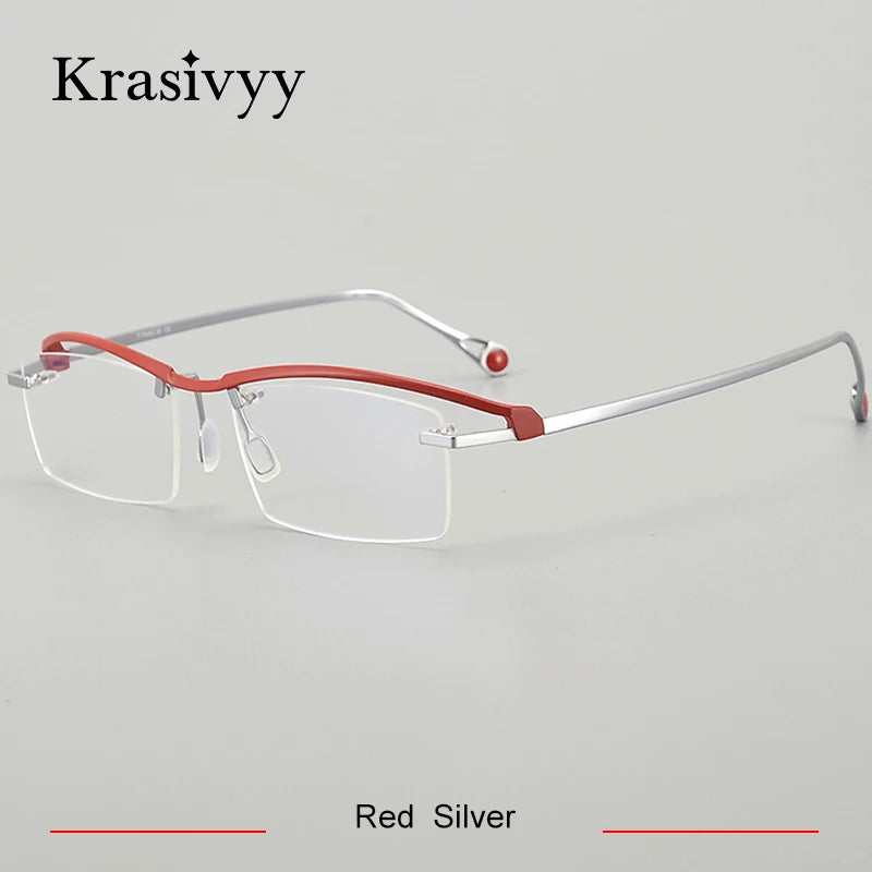 Krasivyy Women's Semi Rim Square Titanium Eyeglasses 90208 Semi Rim Krasivyy Red Silver