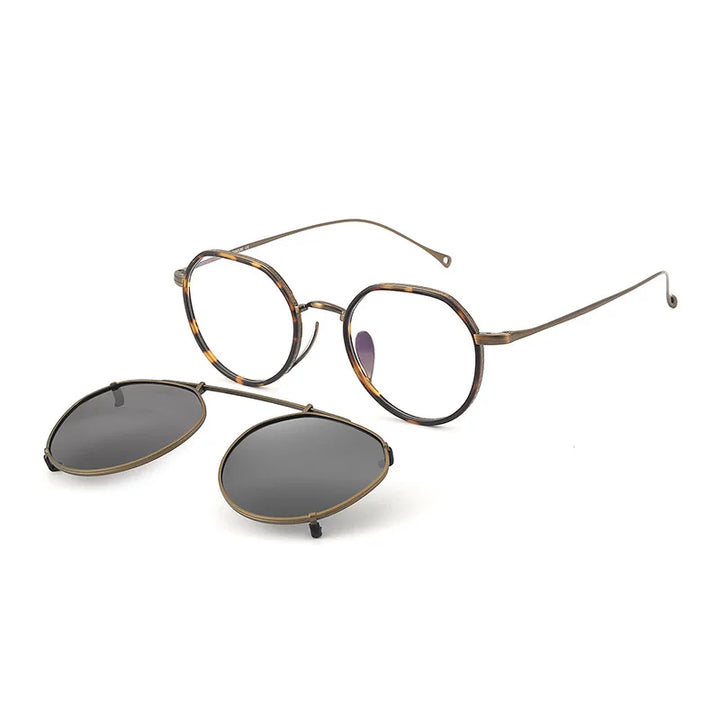 Black Mask Women's Full Rim Oval Acetate Titanium Eyeglasses Clip On Sunglasses 27310