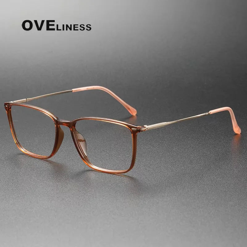 Oveliness Women's Full Rim Square Acetate Titanium Eyeglasses 8636 Full Rim Oveliness tea  