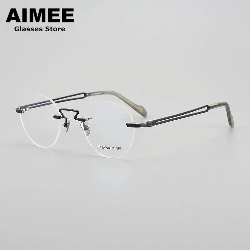 Aimee Unisex Rimless Round Titanium Eyeglasses 19063 Rimless Aimee black  