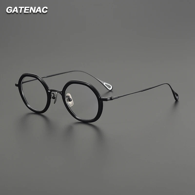 Gatenac Women's Full Rim Flat Top Round Acetate Titanium Eyeglasses G1584