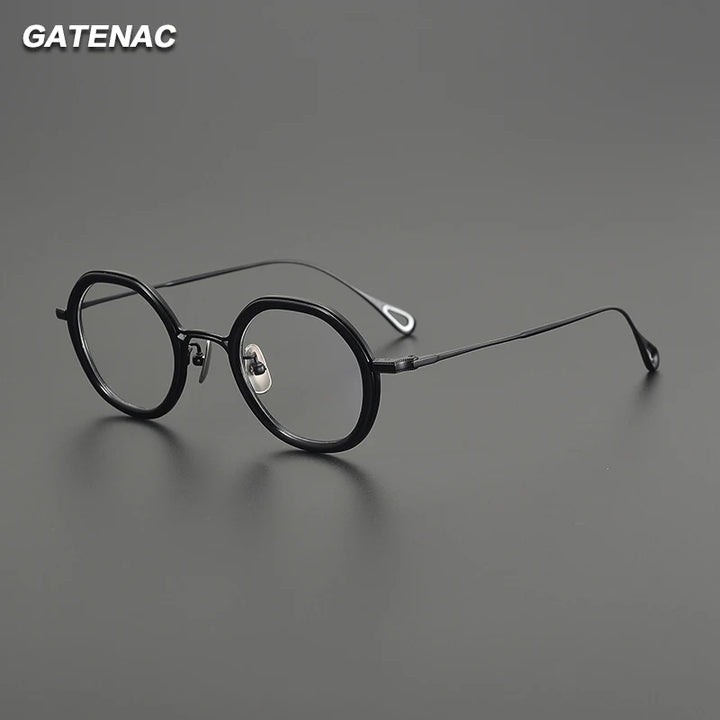 Gatenac Women's Full Rim Flat Top Round Acetate Titanium Eyeglasses G1584