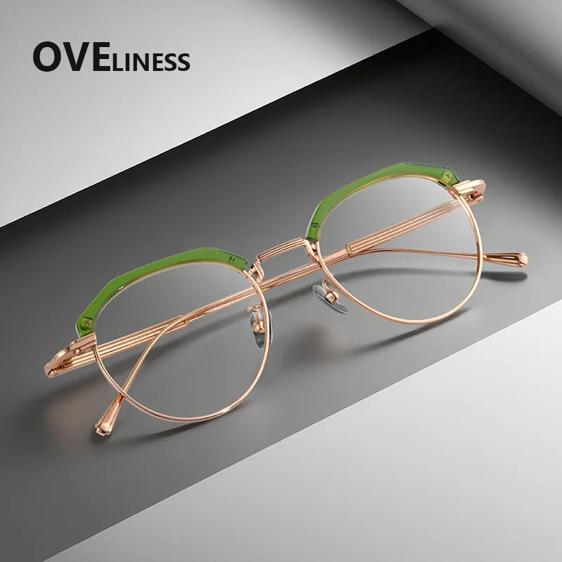 Oveliness Women's Full Rim Flat Top Oval Titanium Acetate Eyeglasses 739903
