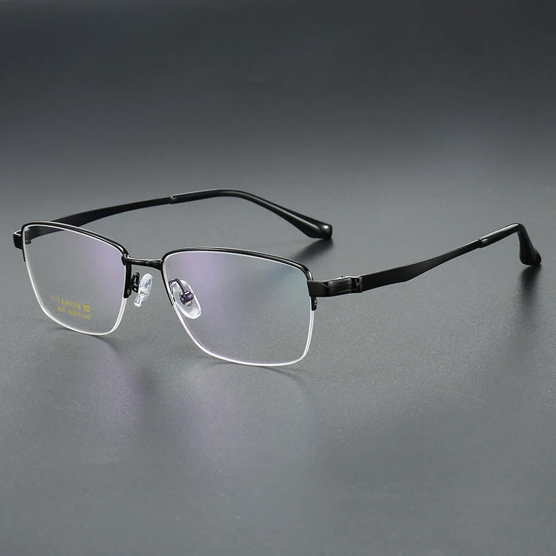 Muzz Men's Semi Rim Big Square Brow Line Titanium Eyeglasses 82913