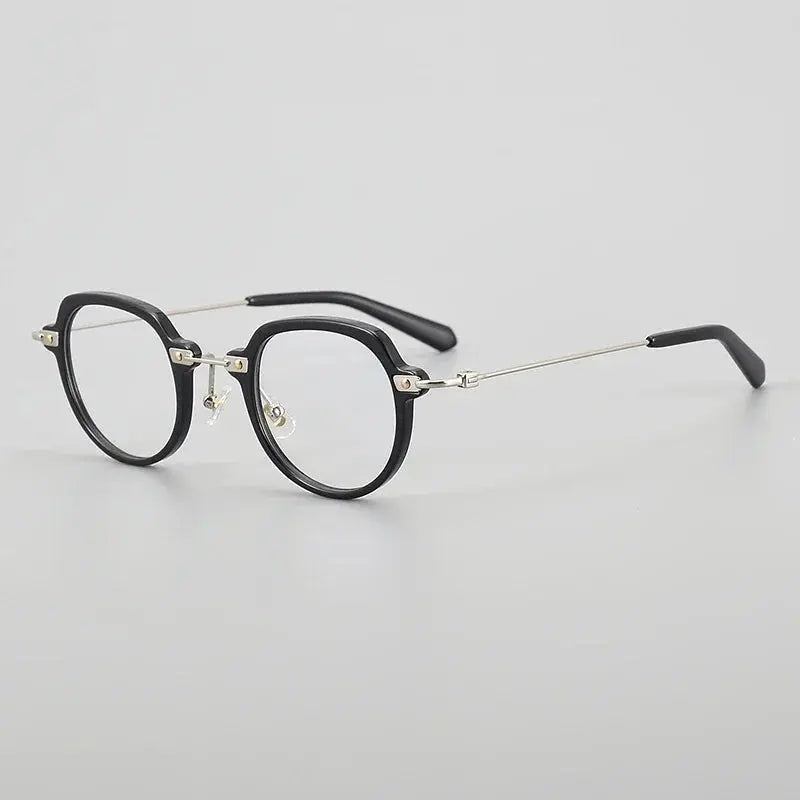 Aror Unisex Full Rim Flat Top Oval Titanium Acetate Eyeglasses 46018.