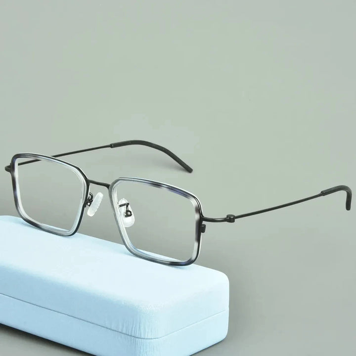 Aimee Men's Full Rim Big Square Acetate Titanium Eyeglasses 77501
