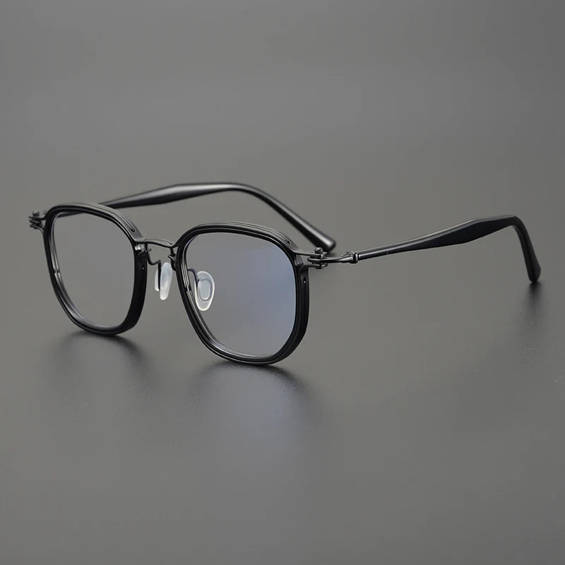 Black Mask Unisex Full Rim Big Square Titanium Acetate Eyeglasses 25865