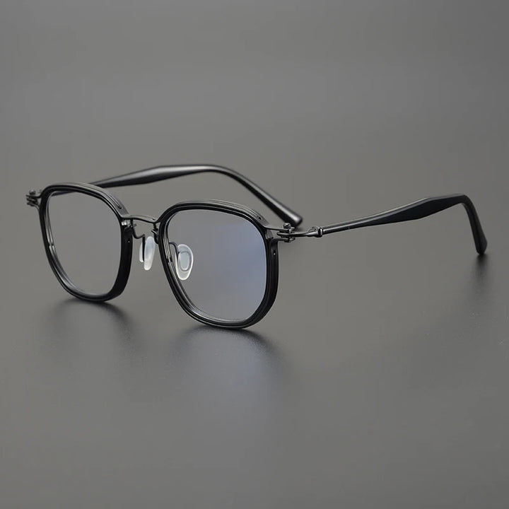 Black Mask Unisex Full Rim Big Square Titanium Acetate Eyeglasses 25865