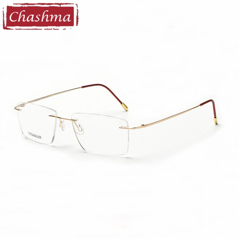 Chashma Ottica Men's Rimless Square Titanium 2G Eyeglasses 16011 Rimless Chashma Ottica Gold  