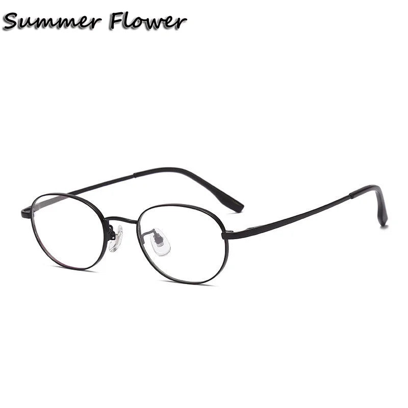 Summer Flower Women's Full Rim Flat Bottom Oval Titanium Eyeglasses 98223 Full Rim Summer Flower Black